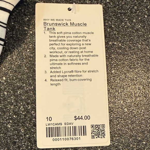 Lululemon Athletica Black and White Striped Brunswick Muscle Tank Top - size 10 - Picture 3 of 5